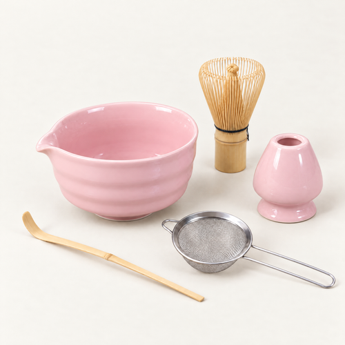 Artisan Matcha Set — Pink on an off-white background