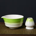 Matcha Bowl and Whisk Stand — Green and White