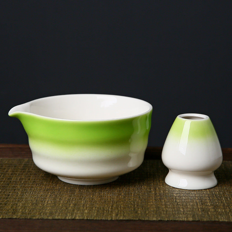Matcha Bowl and Whisk Stand — Green and White