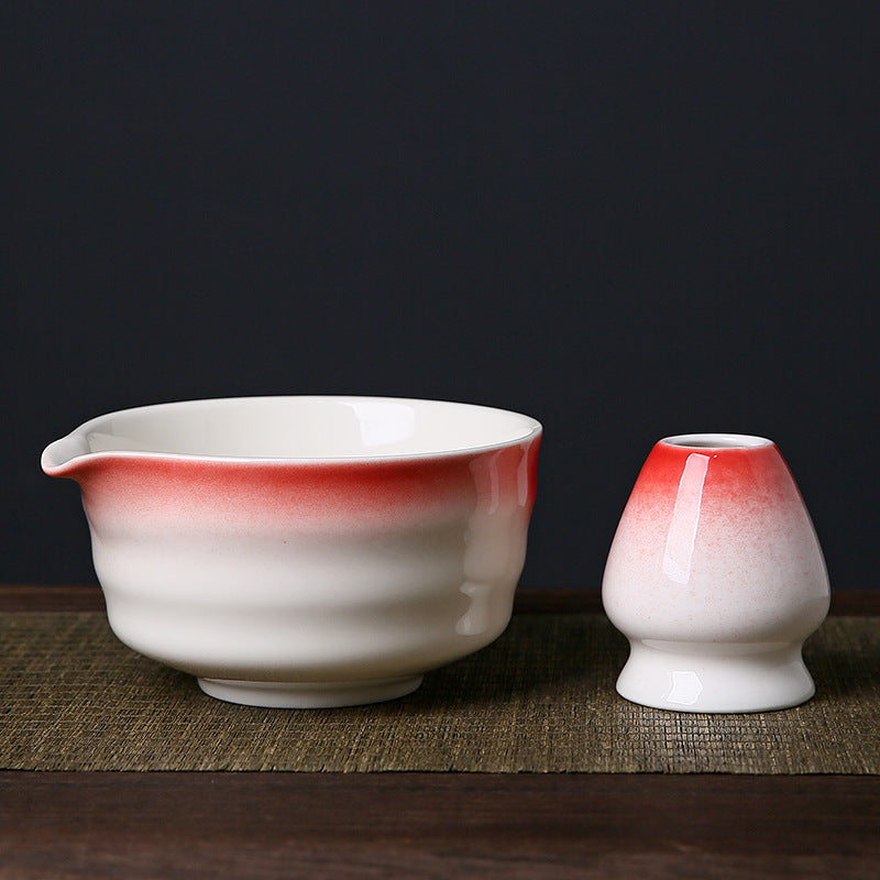 Matcha Bowl and Whisk Stand — Red and White